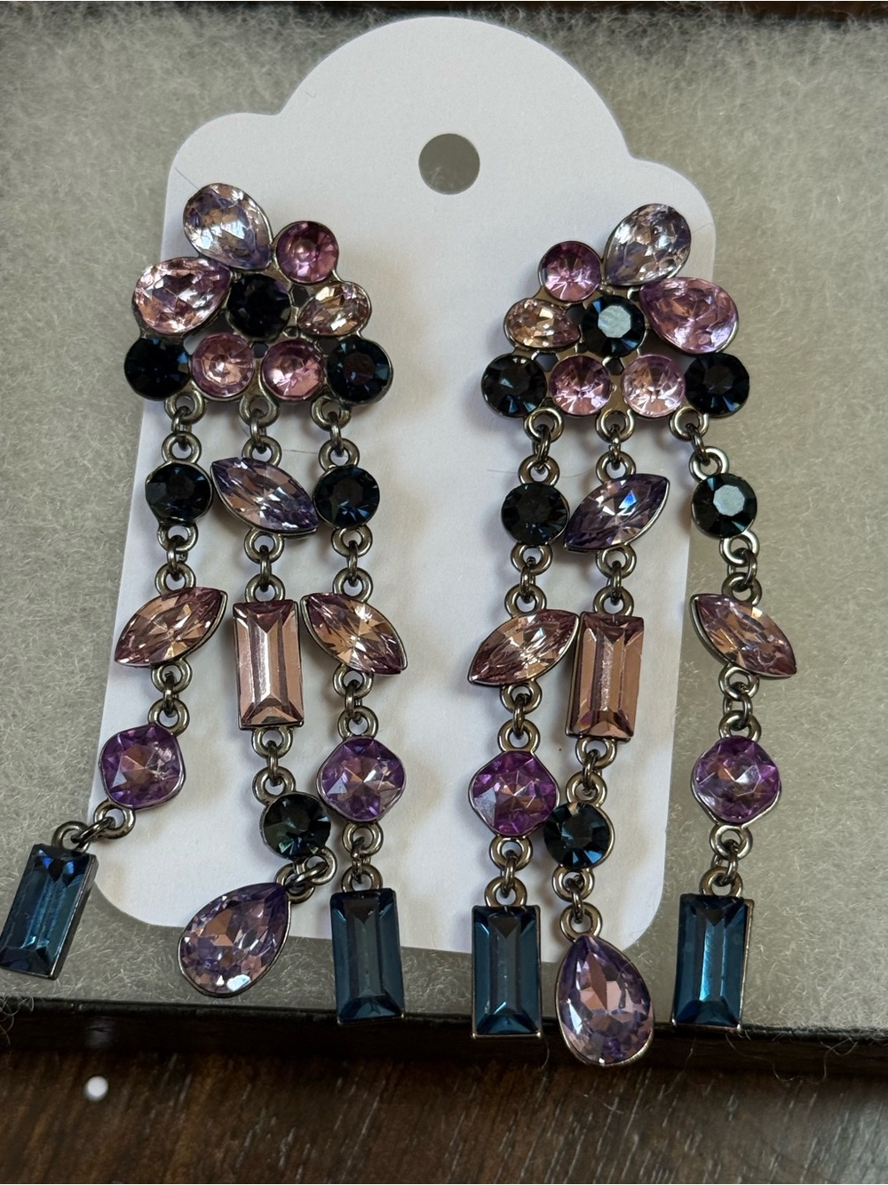 Elegant Lavender & Navy Crystal Chandelier Earrings